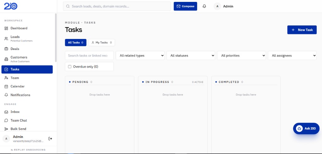 2IO tasks workspace screenshot